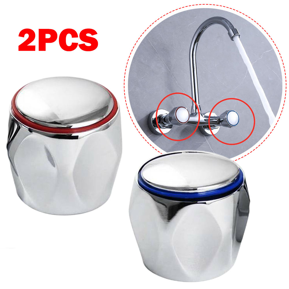Koude Kraan Slingerknop Universele Vervanging Handvat Zilver Tone Rood + Blauw 2 Stks/set Kraan Knop Handvat Badkamer Accessoires