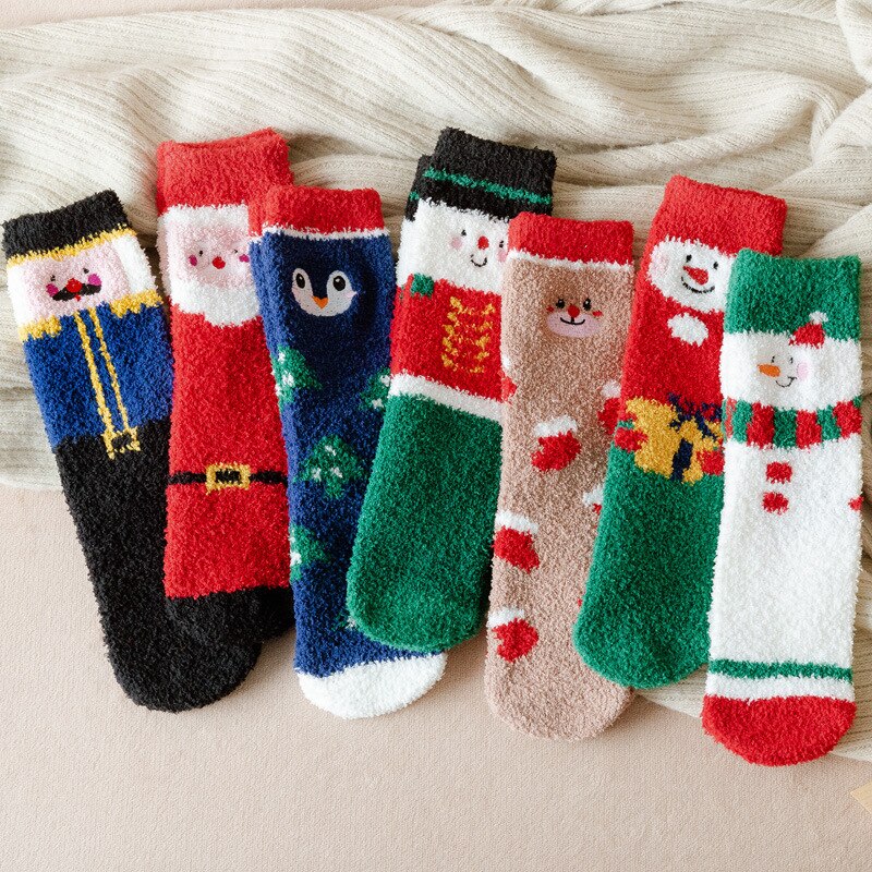 Winter thick warm ladies warm socks kawaii Christmas cartoon cow duck cat socks printing funny women year socks