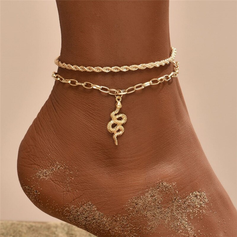 Modyle Bohemia Snake Chain Anklet Set For Women Trend Gold Color Butterfly Anklets Foot Bracelet Beach Jewelry: 50447