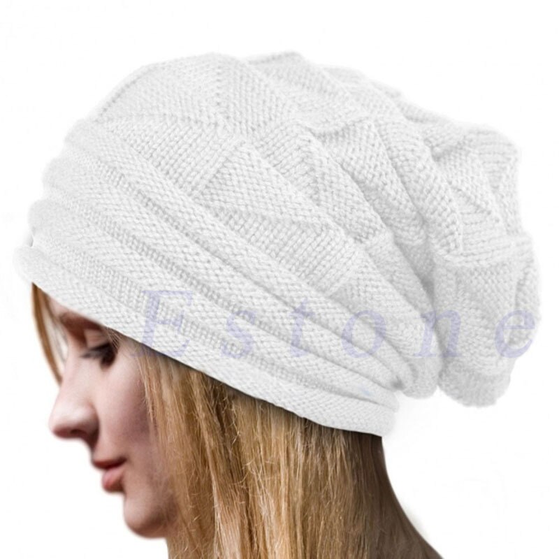 Gorro de punto holgado de gran tamaño para mujer, gorros de esquí, gorro holgado, prenda lana invierno, Unisex: White