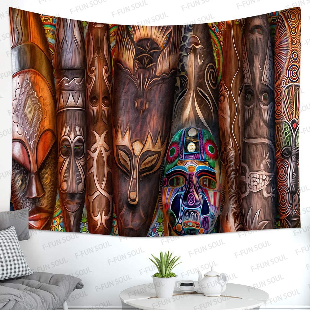 Carved Island Triba Psychedelic Art Wall Hanging Tapestries for Living Room Bedroom Decor