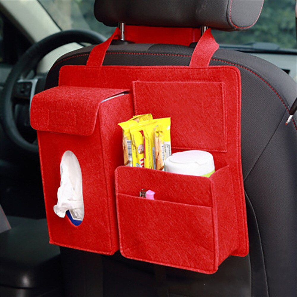 Organizador de asiento trasero de coche, bolsa de almacenamiento multifunción de bolsillo, soporte Universal, Protector de estilismo de coche, accesorios para Interior: Rojo