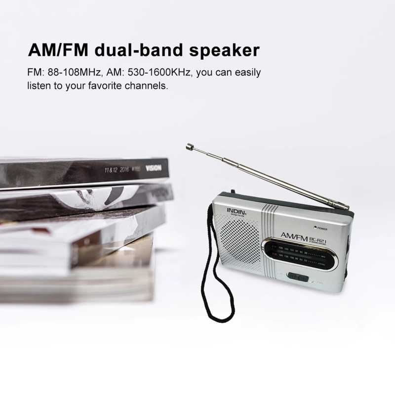 AM/FM Radio Battery Powered 3.5mm Jack Radio Player w/ Antenna Reception BC-R21 E8BE