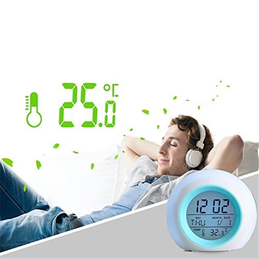 Alarm Clock LED Wake Up Light Digital Clock With Temperature Display & Sound Colorful Natural Sound Alarm Clock