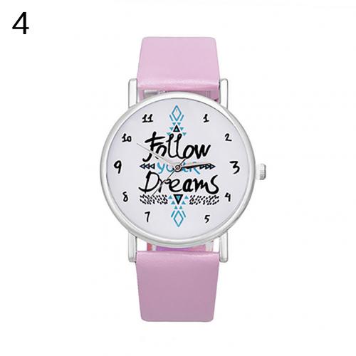 Meisjes casual volg je droom citaat print imitatie leren band quartz polshorloge: Roze