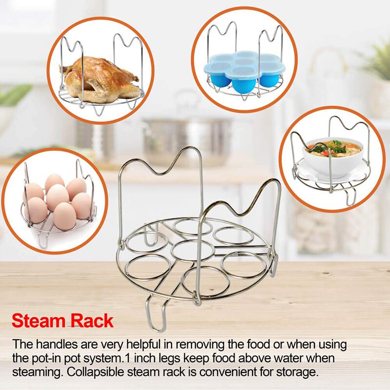 9PCS Pressure Cooker Accessories Set 3 Quart Instant Pot Accessories Eggs Racks 304 Stainless Steel Steamer Basket Kitchen Set
