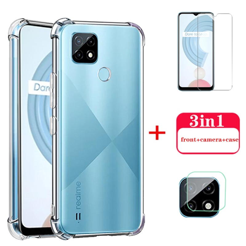 realmi c21 case soft transparent silicone cover for oppo realme c21 c 21 6.5" camera lens protective film screen protectors glas