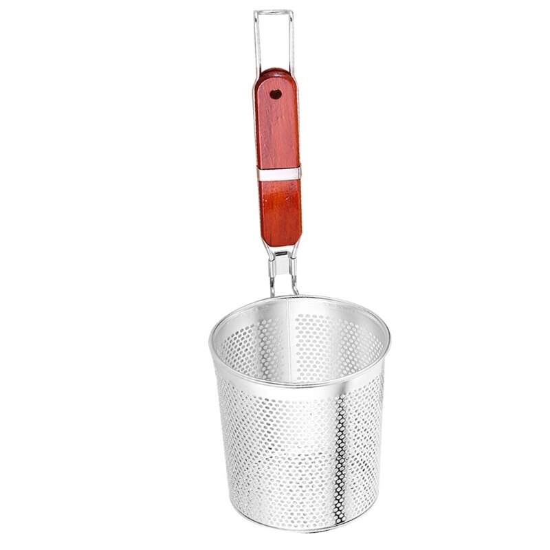 Stainless Steel Mesh Spider Strainer for Pasta Fine Sieve Mesh Strainer with Comfortable Wooden Handle Durable D08 21: 16