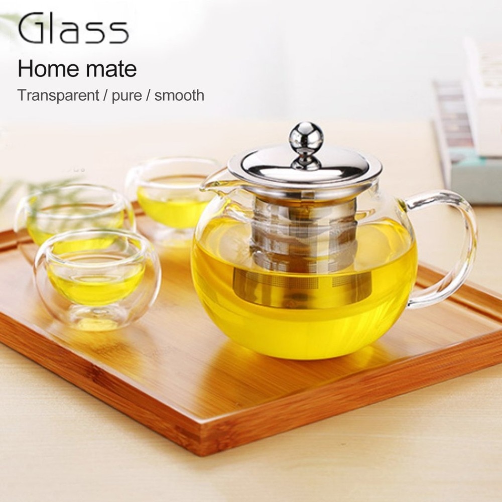 550/950/1300ml glas tekanna i rostfritt stål med infusionsfilterlock värmebeständig tekanna vattenkokare hemmakontorsuppsättning