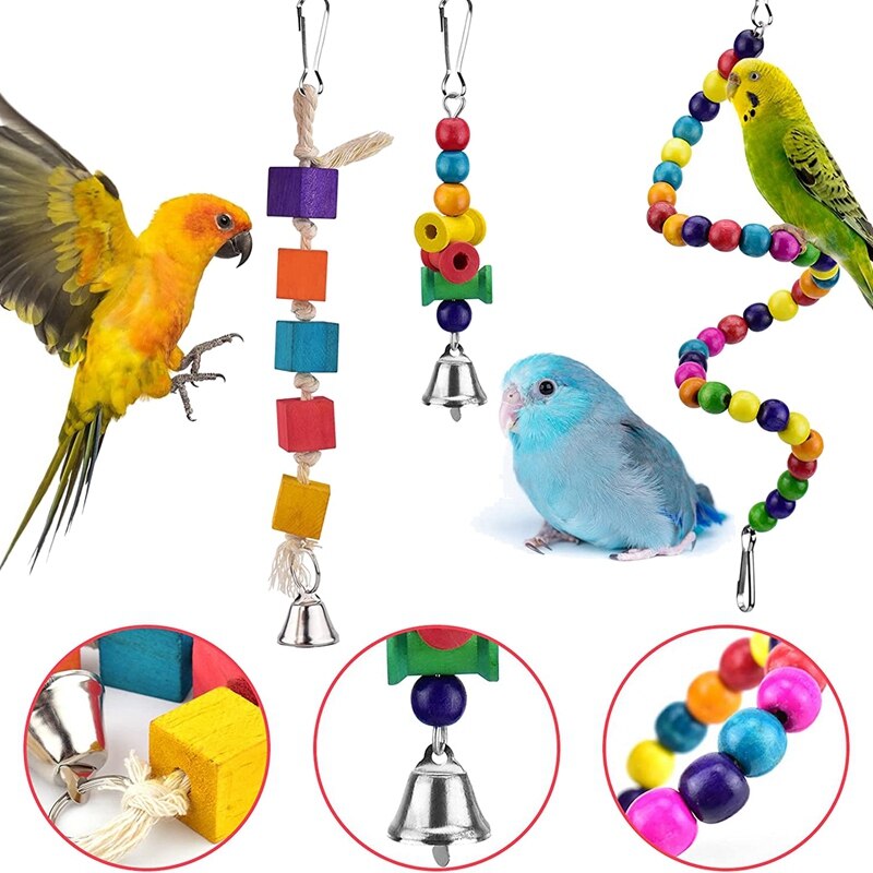 8 Pcs Vogel Papegaai Speelgoed, Opknoping Houten Kokosnoot Vogels Huis Met Ladder, stand Kauwen Bell Huisdier Vogels Kooi Speelgoed Accessoires