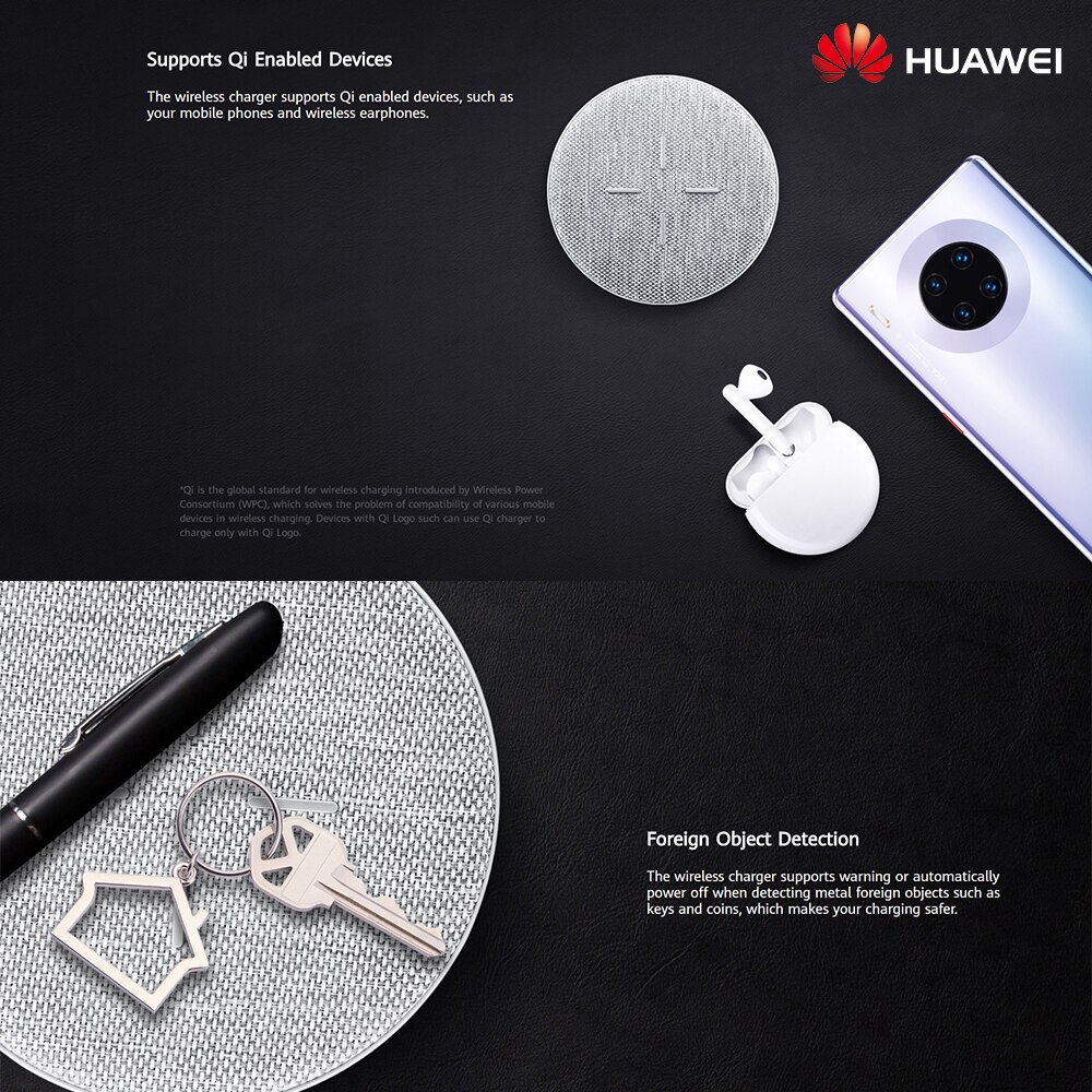 Huawei CP61 Wireless Qi Charger 27W Max Wireless Charger Pad Super Charge for Huawei P30 Pro Mate 20 RS Pro iPhone 11