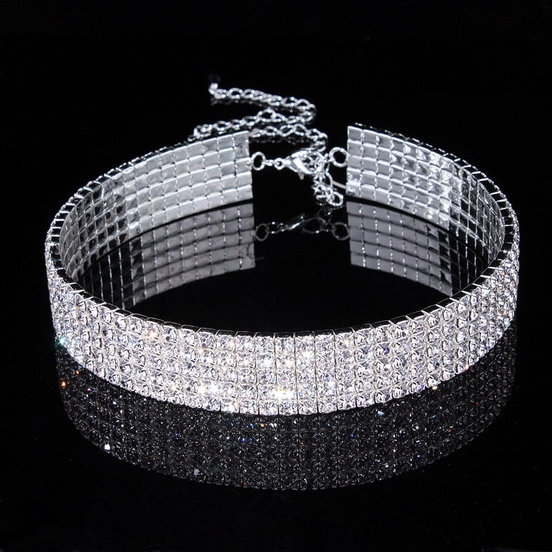 Novo design de luxo jóias para as mulheres nupcial festa de casamento baile estiramento strass cristal gargantilha colar elástico cabo elegante