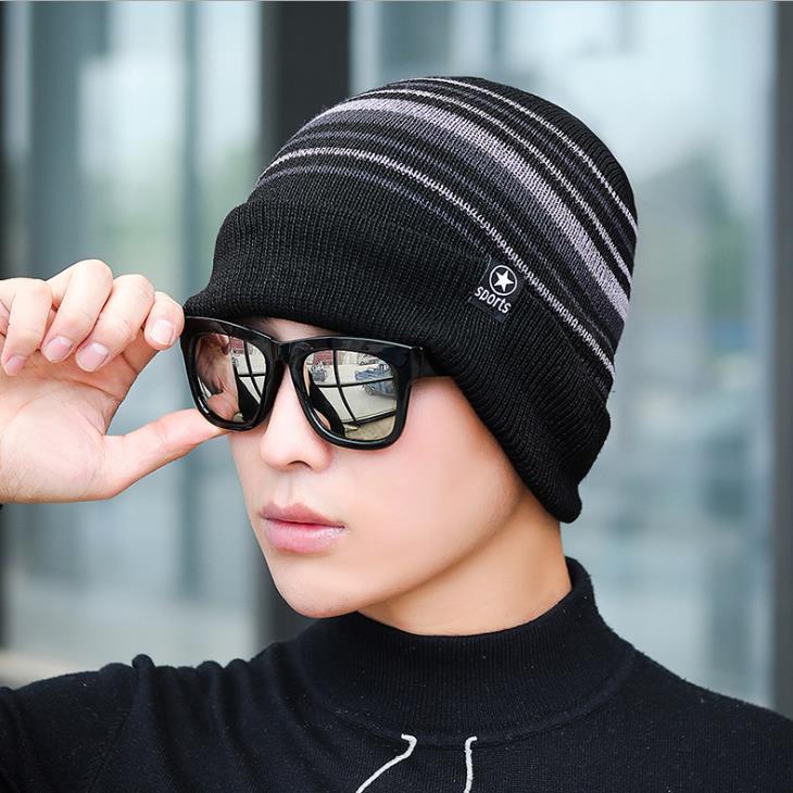 Homens Skullies Gorros Chapéu Do Inverno Das Mulheres de Malha Chapéus Para Os Homens Cap Inverno Beanie Chapéu Desabado Gorro Quente Grossa dos homens Gorro De Pele Cap: star gray