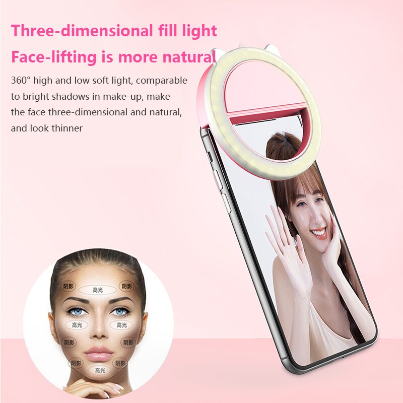 Portable LED Selfie Ring Light USB Charge Mobile Phone Lens Selfie Lamp 32 LEDS Luminous Ring Clip Light For IPhone Samsung