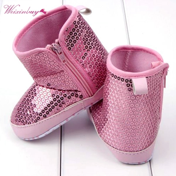 Winter Baby Girls Sequin High Boots Soft Bottom Anti Slip Toddler Shoes