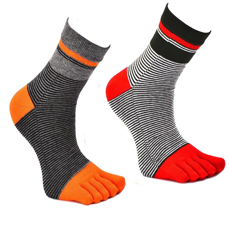 2 Pairs/Lot Stripes Cotton Men's Feet Toe Socks Boys Anti-friction Sports Breathable Five Toe Socks Anti-friction: Mixed 4