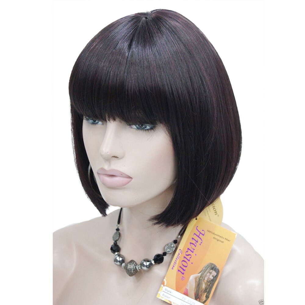 StrongBeauty Bob-pelucas de pelo negro para mujer, pelo corto, recto, Natural, sintético, sin capa, opciones de color
