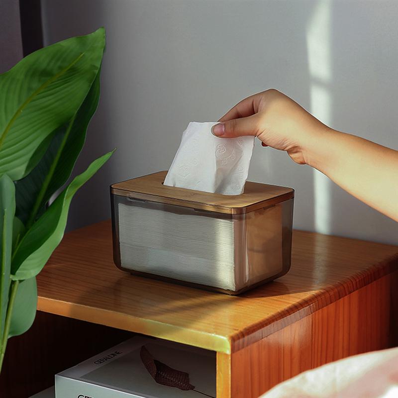 Simple Plastic Tissue Box Decorative Clear Body Tissue Cointainer Cute Tissue Holder Paper Storage Box With Bamboo Cover