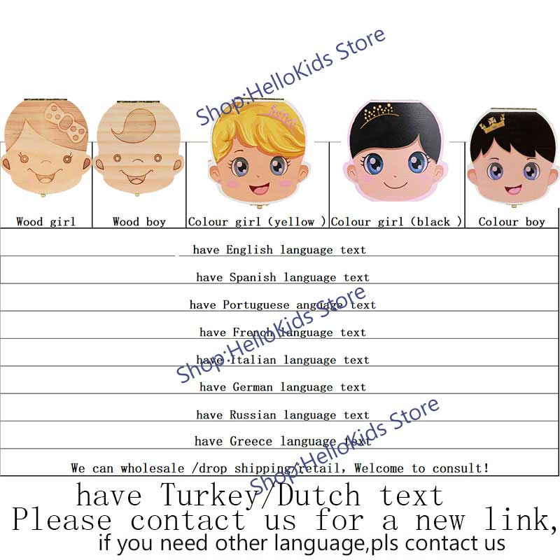 Baby Souvenirs Zahn Kasten Griechischen/Spanisch/Englisch/Russisch/Französisch/Italienisch Holz Milch Zähne Organizer Lagerung Kasten für Jungen Mädchen