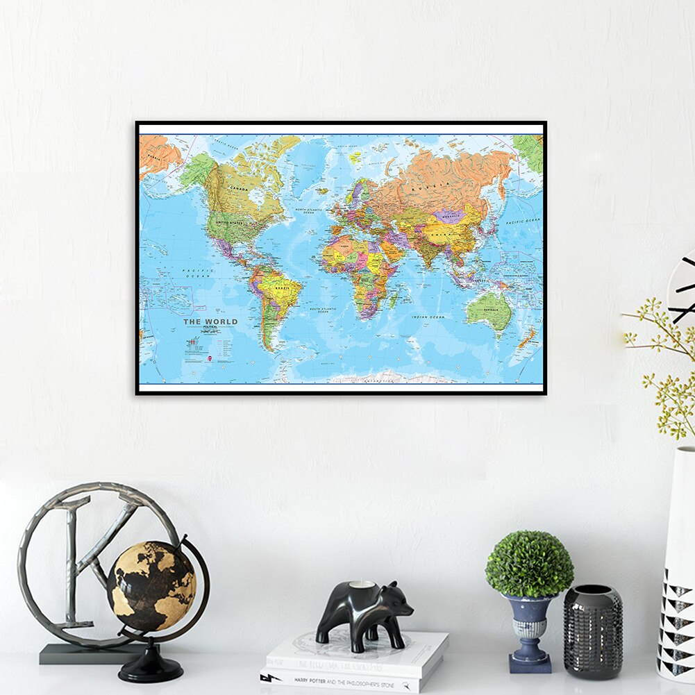 60*40cm The World Political Map Highly Detailed Canvas Painting Modern Wall Art Poster School Supplies Living Room Home Decor