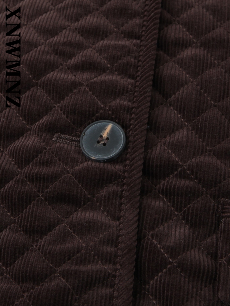 XNWMNZ 2024 Herfst Vrouwelijke Klassieke Turn-down Kraag Corduroy Jas Bovenkleding Woon-werkverkeer Vrouw Lange Mouw Jas Ruches top