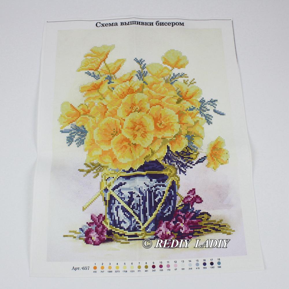 DIY Beaded Embroidery Kit Yellow Poppy Needlework Beads Partial Crystal Beaded Cross Stitch Hobby &amp; Crafts Beadwork