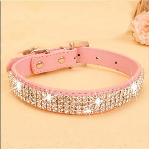 Bling rhinestone pu lær krystall diamant valp krage kjæledyr hundehalsbånd rosa rød