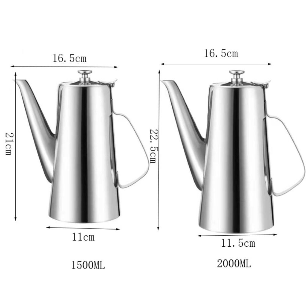Tetera de acero inoxidable con caño largo, hervidor de agua frío de 1500/2000ml con orificio para filtro, jarra de agua plateada/dorada para restaurante