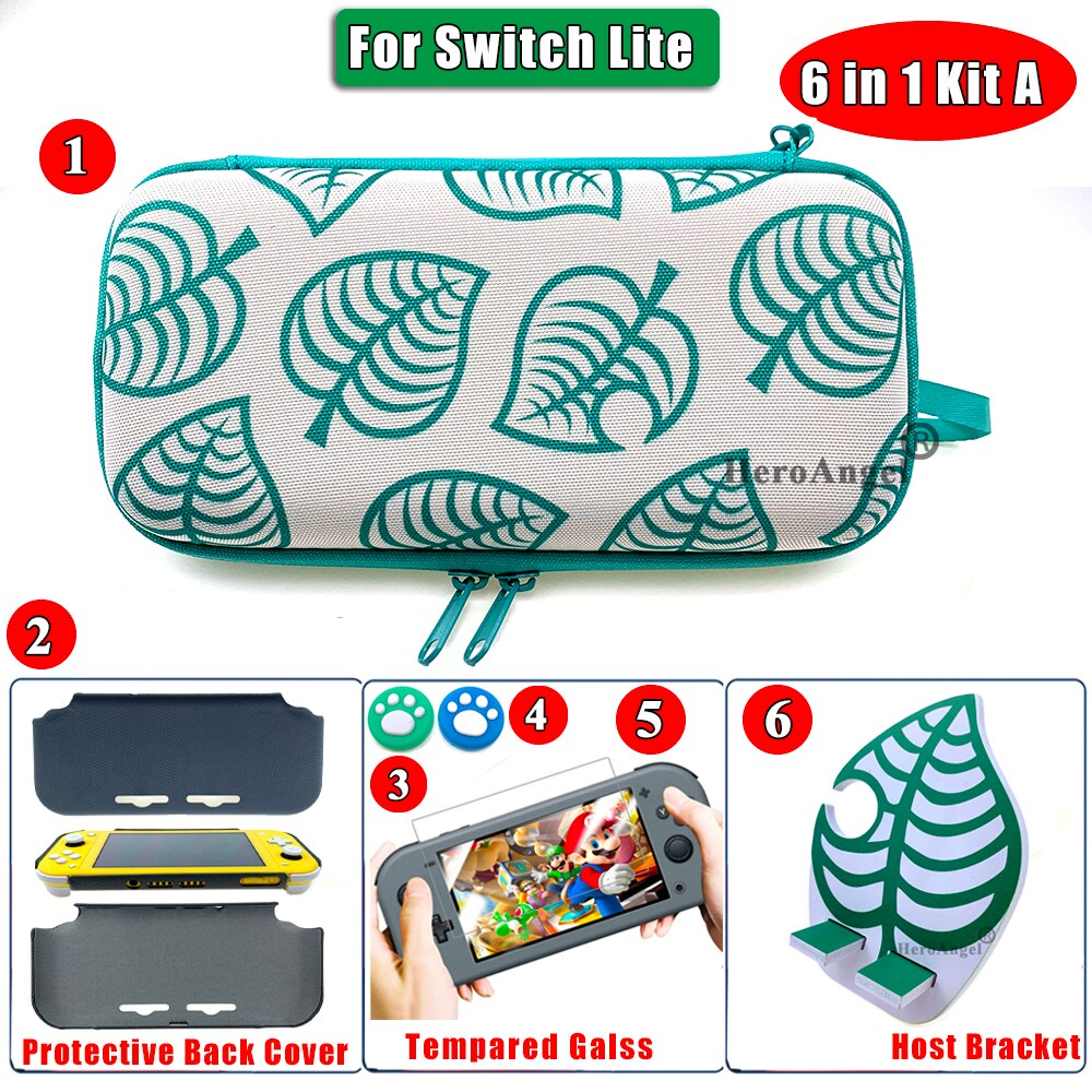 Animal Crossing NintendoSwitch Hard Cary Case for Nintendos Switch NS Lite Console Storage Bag & Skin Sticker & Joy-con Cap: For SwitchLite 6IN1A