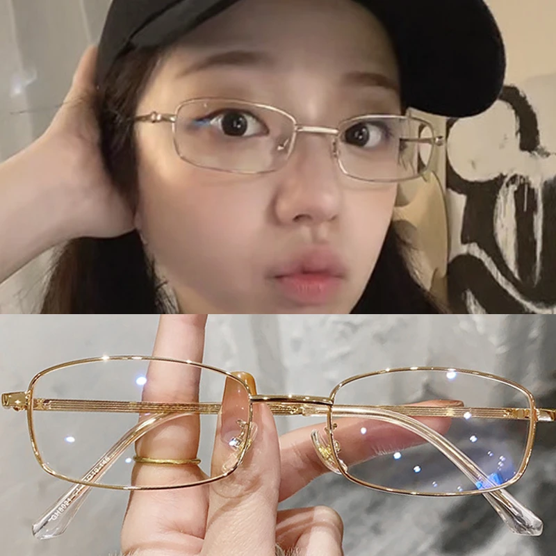 Gafas con montura cuadrada de Metal Harajuku Y2K, gafas pequeñas Retro para mujer, gafas de cristal japonesas para niñas, gafas decorativas antiazules: Multicolor