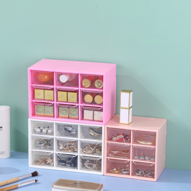 Kawaii White/Pink 6/9 Grid Drawer Desktop Organizer Desk Storage Box Free Sticker School Stationery Accessories Storage Boxes
