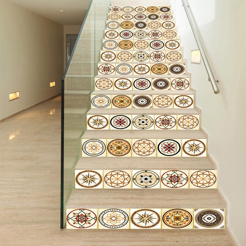 13 stk selvklæbende innovative pvc trapper klistermærker europæisk mønster gør-det-selv gul mursten mønster hjem vandtætte wallstickers