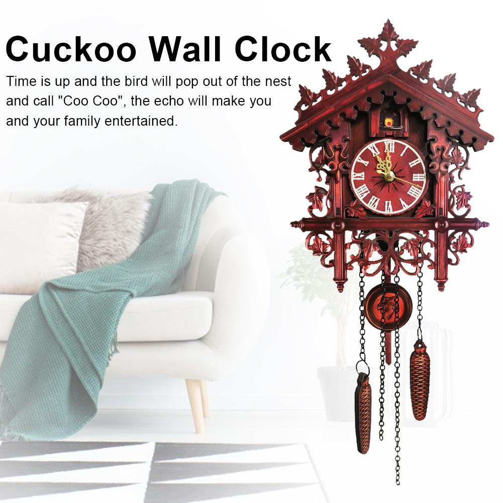 Reloj de cuco para sala de estar, reloj de pared de madera tallado a mano de Bosque Negro, pájaro, Cuco, alarma, hora del día en casa