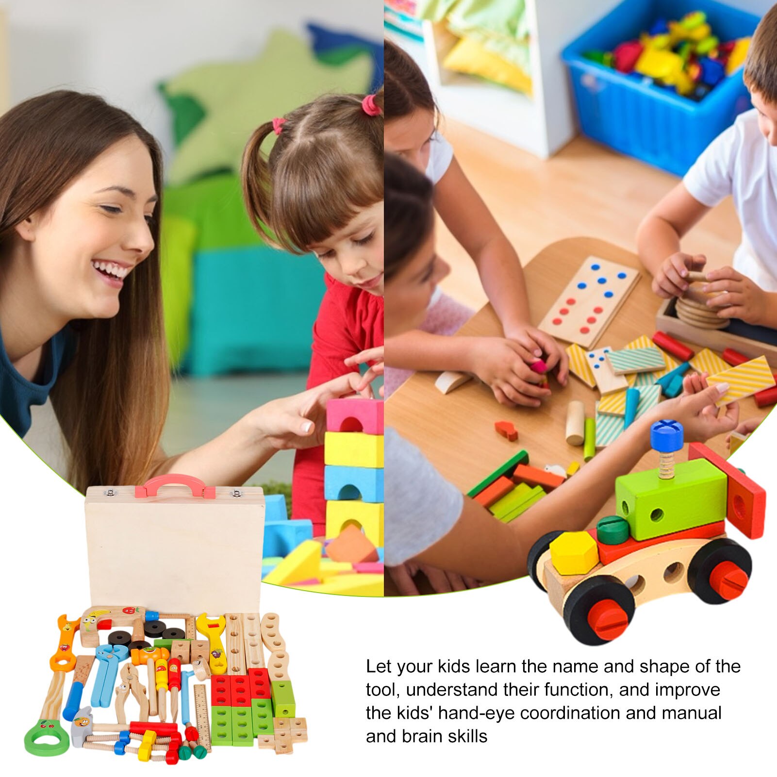 Kids Baby Hout Reparatie Set Tool Multifunctionele Speelgoed Draagbare Reparatie Tool Box Cartoon Jongen Educatief Speelgoed Voor Jongen Puzzel Speelgoed