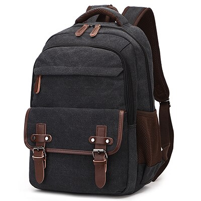 Canvas Rucksack Bag Women Vintage Men Backpack Shoulder Bags Female Plecak Male Travel Backpacks Multifunction Mens Back Pack: Black