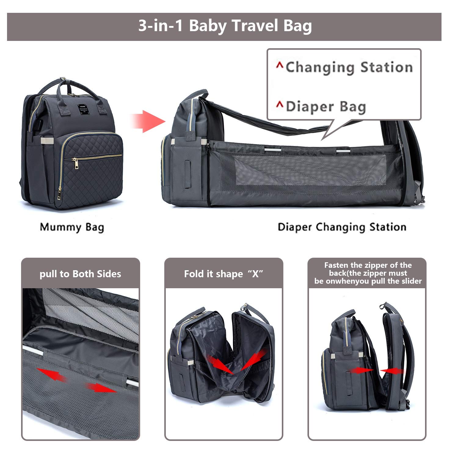 3 in 1 Windel Rucksack mit Ändern Bahnhof Stubenwagen Kinderwagen Riemen Thermische Taschen Tragbare Baby Tasche mit USB Ladung Hafen