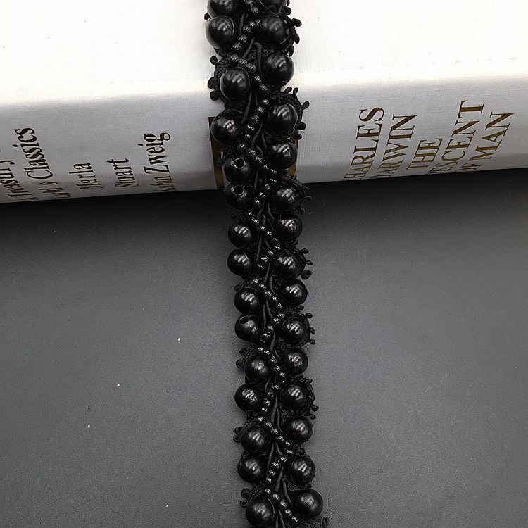 45cm Pearl White Beads Lace Ribbon Tape Braid Lace Trim Embroidered Collar Decoration Cotton Lace Fabric Net Cord For Sewing: black