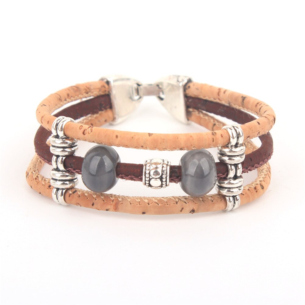Perles en céramique de liège naturel femmes bracelet fait main original femmes bijoux en bois BRW-026