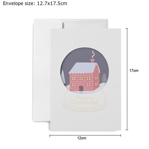 2sets Cartoon Sneeuwpop Wenskaart Envelop Kerstman Vrolijk Kerstfeest Vouwen Card Party DIY Xmas Papier Zegen Kaart: House