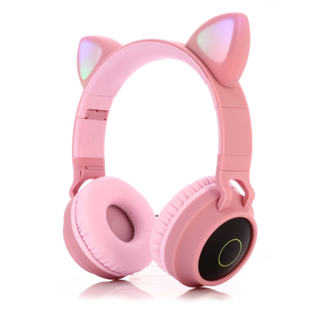 Cute Cat Ear Headset Wireless Headset Headphones 5.0 Bass Foldable Stereo Headphones Gaming Headphones For Cell Phone: Red