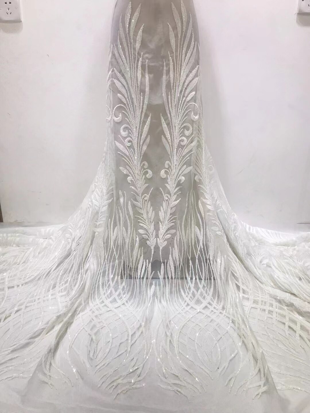 Classic Rose Gold2022 Latest African Tulle Lace with Sequins For African Wedding Dress NN335_V: white