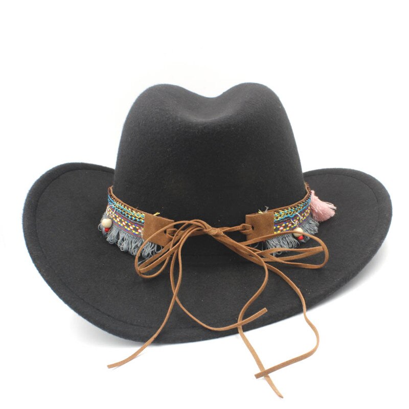 Barneull hule western cowboy lue dusk belte barn jente jazz cowgirl sombrero cap størrelse 52-54cm i 4-8 år