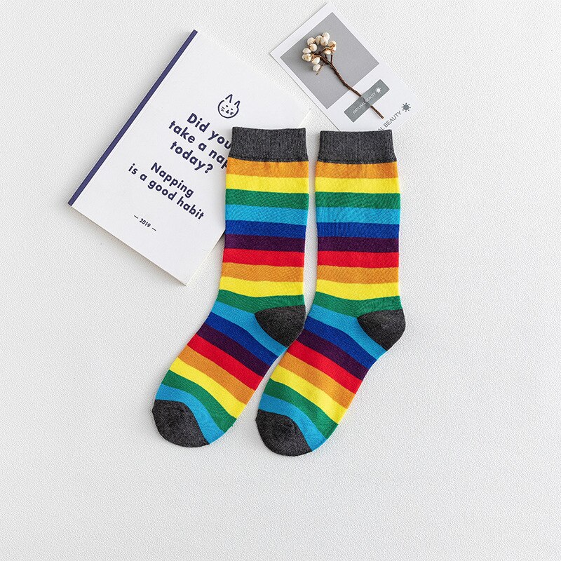 Socks Rainbow socks fall/winter cotton socks color stockings cotton fabric fabric african print fabric: Gray