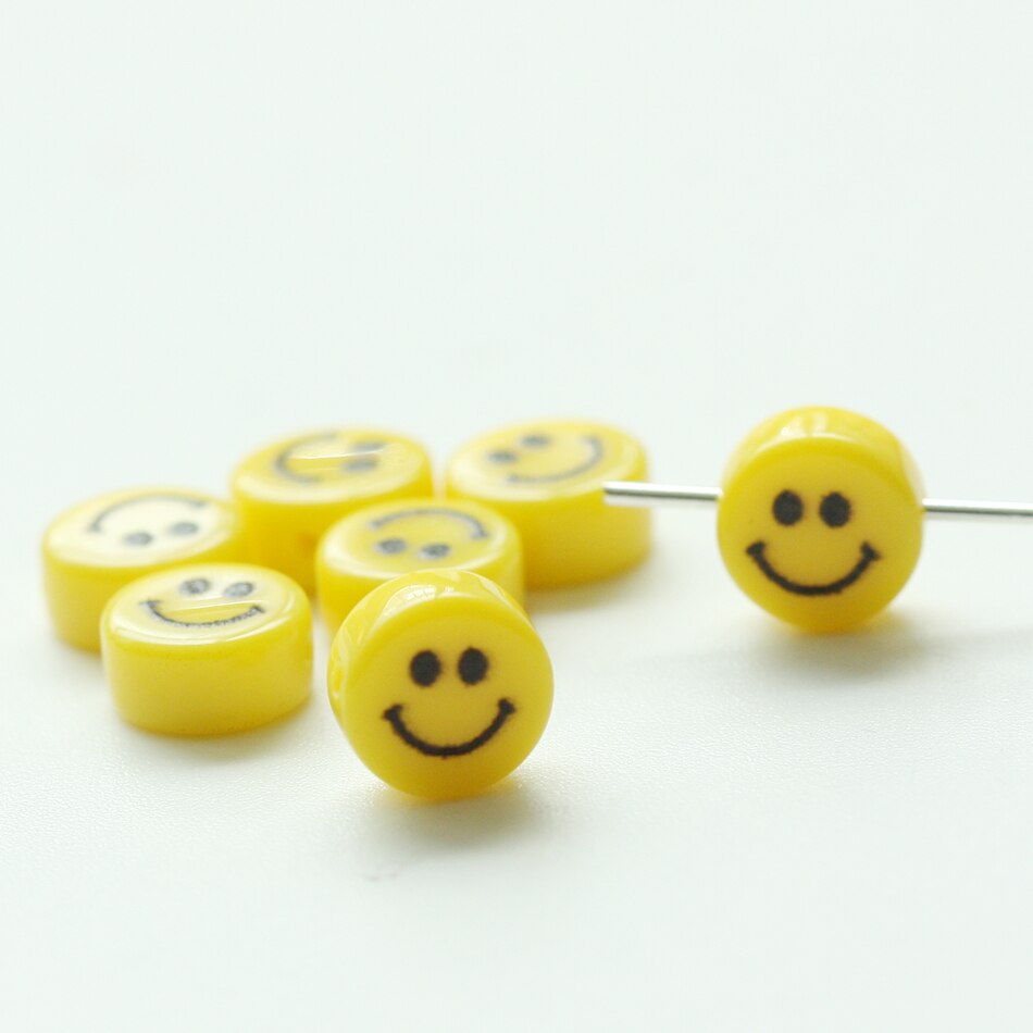 Yellow Resin Smile Face Spacer (4499C): 7mm 6 Pieces H Hole