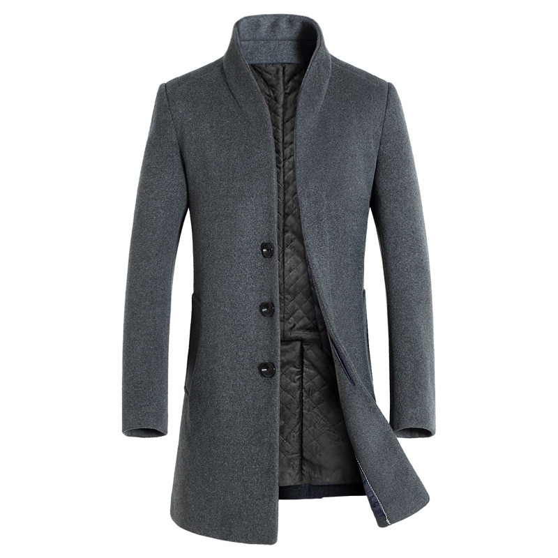 Hcxy lang trenchcoat for menn elegent menn ull vinterjakke frakk herre overfrakk lang homme kommersiell virksomhet vindjakke