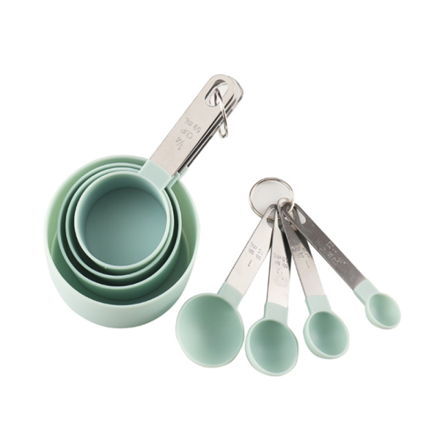 4Pcs/8Pcs Messbecher und Löffel Mehrzweck Löffel Tasse Messung Werkzeug Backen Zubehör Edelstahl Griff Küche gadget: BlueSet