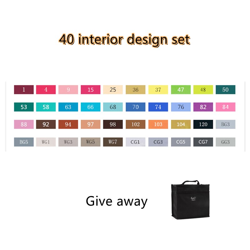 TOUCHNEW Markers Pen 168 colors Sketch Markers Alcohol Based Dual Head Brush Markers Pen For Drawing Manga Art Supplies Markers: 40 interior White