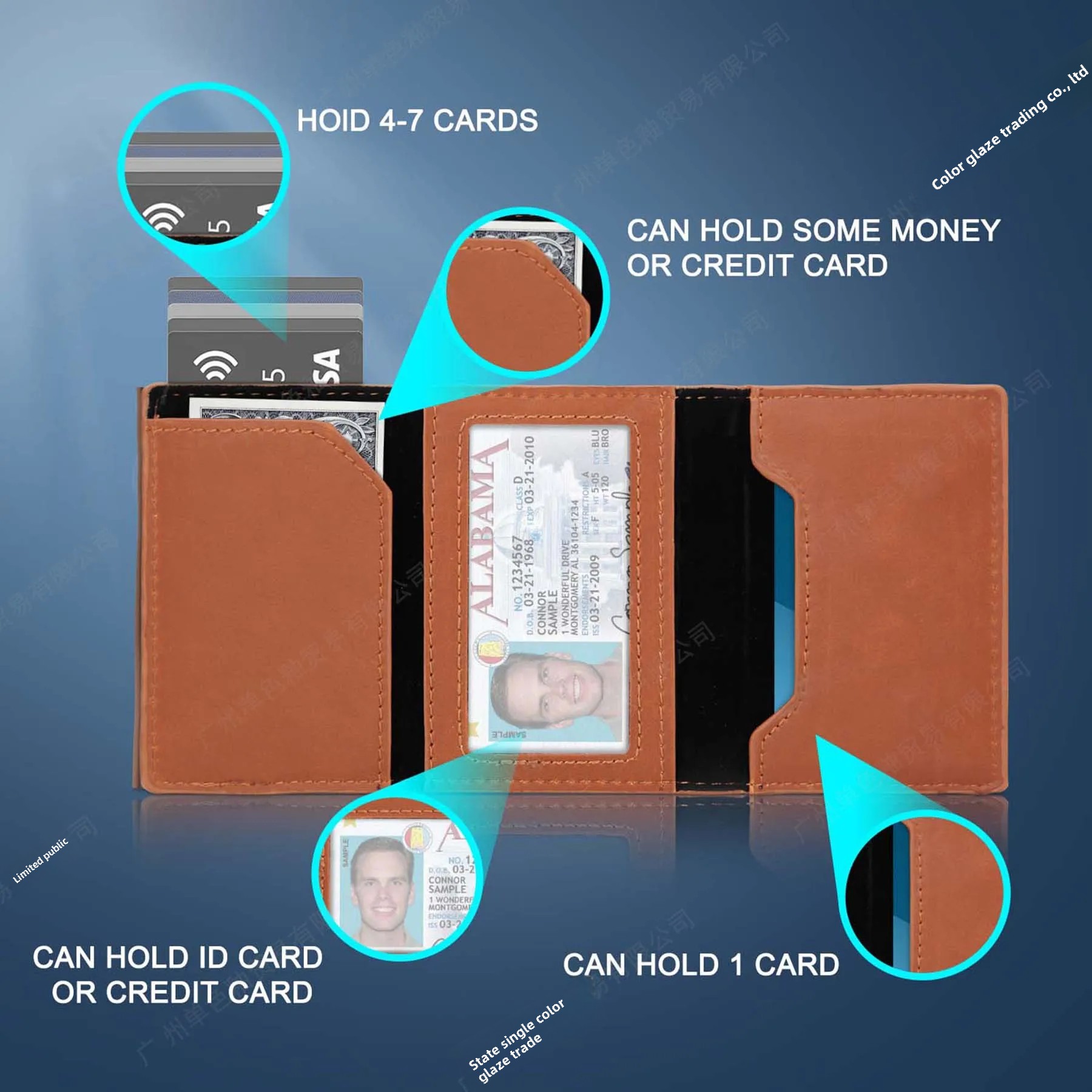 Anti-Theft Tracking Wallet Tracker Men's High-End Tri-Fold RFID Blocking Magnetic Stripe Protection Card Holder