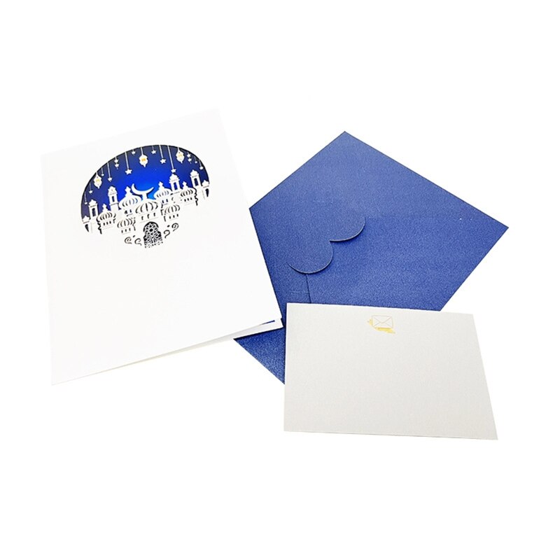 3D Eid Mubarak Greeting Card Moon Mosque Islamic Year Cards for Islam Muslim Ramadan Party Invitation Thank M6CE