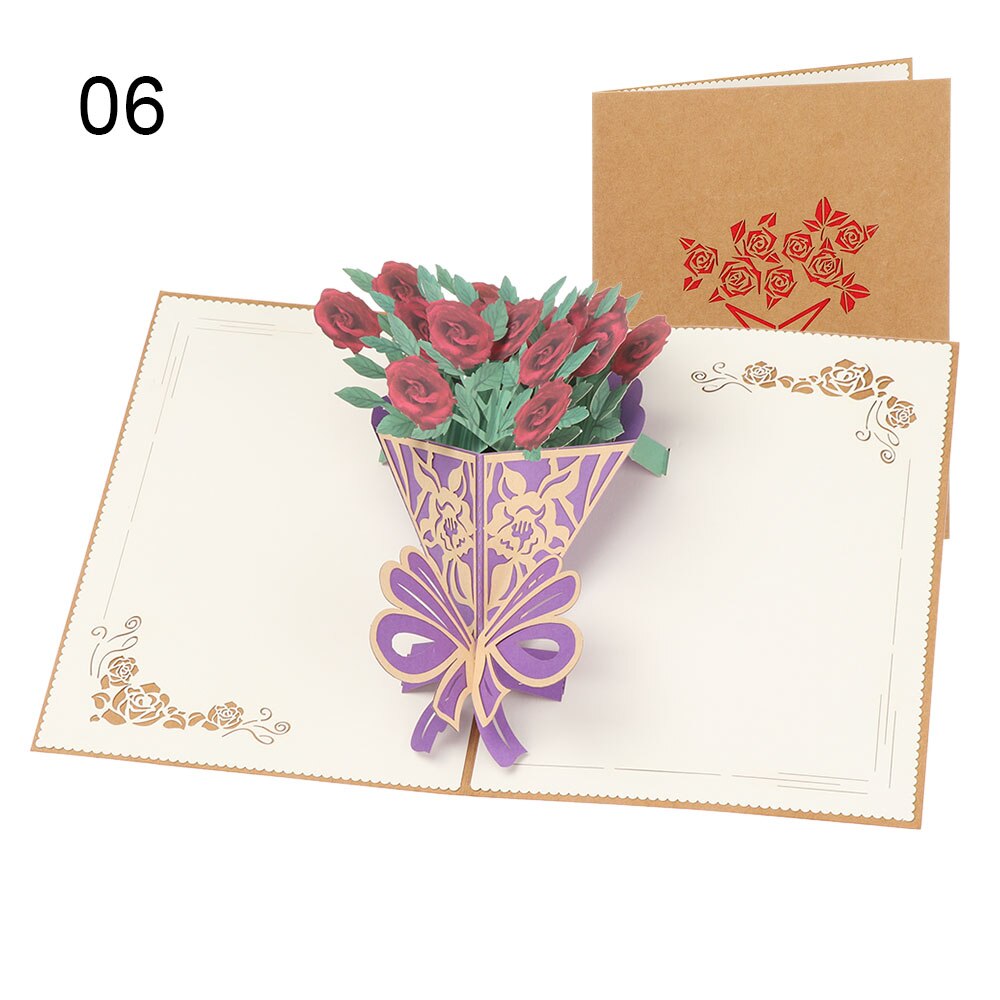 1PC 3D Flower Pop-Up Greeting Card Flora for Birthday Mother Father's Day Graduation Wedding Anniversary Blessing Supplies: Style2-6